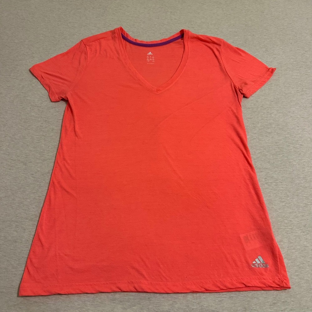 Adidas Womens Coral‎ Pink V-Neck Short Sleeve Activewear T-Shirt Size Large